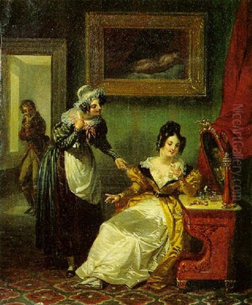 La Lettre Ou Le Billet Galant Oil Painting by Jean-Baptiste Lecoeur