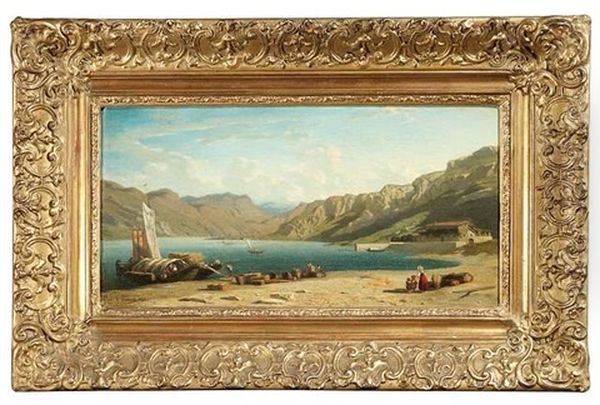 Sommerlicher Gebirgssee. Am Ufer Werden Lastkahne Beladen Oil Painting by Charles Joseph Lecointe