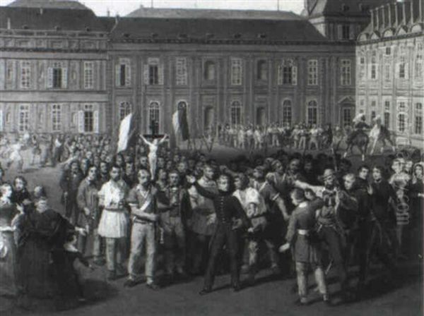 Students From The Ecole Polytechnique With The Crucifix     Rescued From The Chapel In The Tuileries Palace At The Time by Hippolyte Lecompte