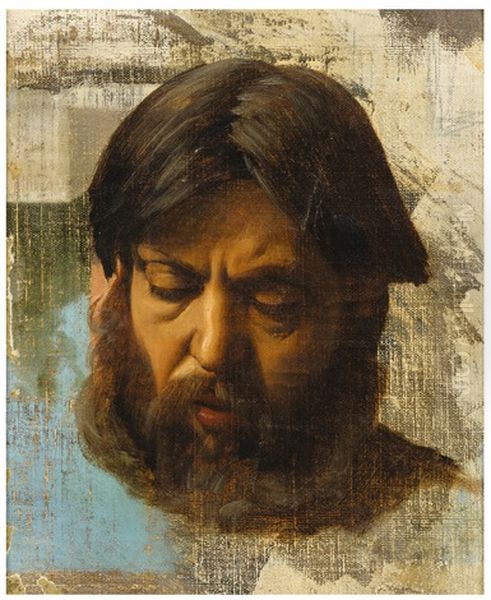 Bearded Man's Head Oil Painting by Jean Jules Antoine Lecomte Du Nouey