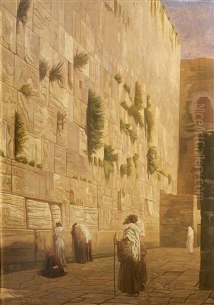 Die Klagemauer In Jerusalem Oil Painting by Jean Jules Antoine Lecomte Du Nouey