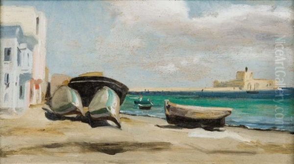 Barques Sur La Plage, Egypte Oil Painting by Jean Jules Antoine Lecomte Du Nouey