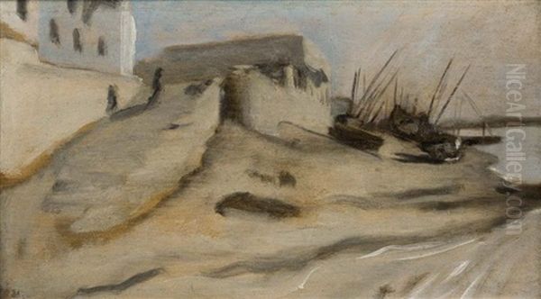 Bateaux Sur La Plage, Egypte Oil Painting by Jean Jules Antoine Lecomte Du Nouey