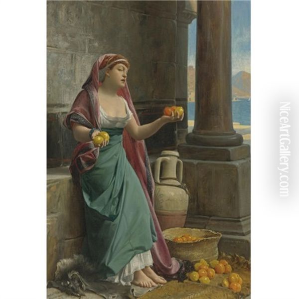 Citrus Seller Oil Painting by Jean Jules Antoine Lecomte Du Nouey