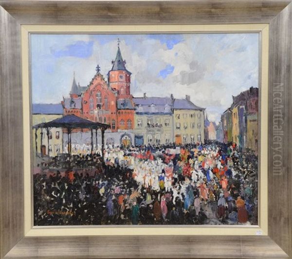 Carnaval A Braine Le Comte Oil Painting by Emile Lecomte