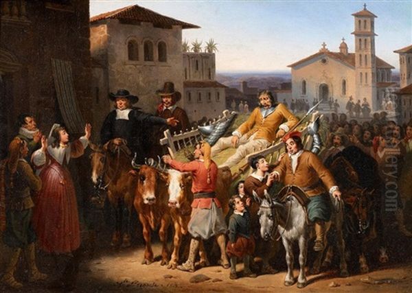 Die Ruckkehr Von Don Quichotte Und Sancho Pansa Oil Painting by Hippolyte Lecomte