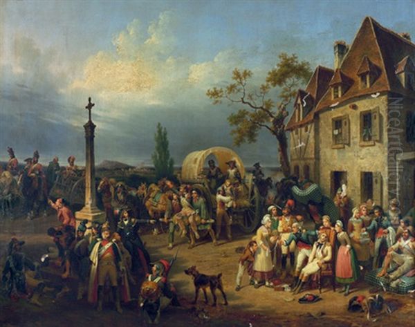 Napoleonische Soldaten In Einem Feldlazarett Bei Einem Gasthaus Oil Painting by Hippolyte Lecomte