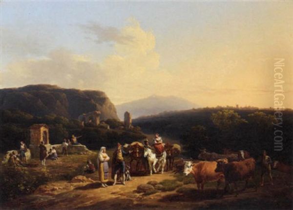 Paysage Italien Oil Painting by Hippolyte Lecomte