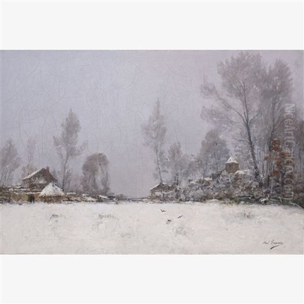 Hameau Dans La Neige Oil Painting by Paul Lecomte