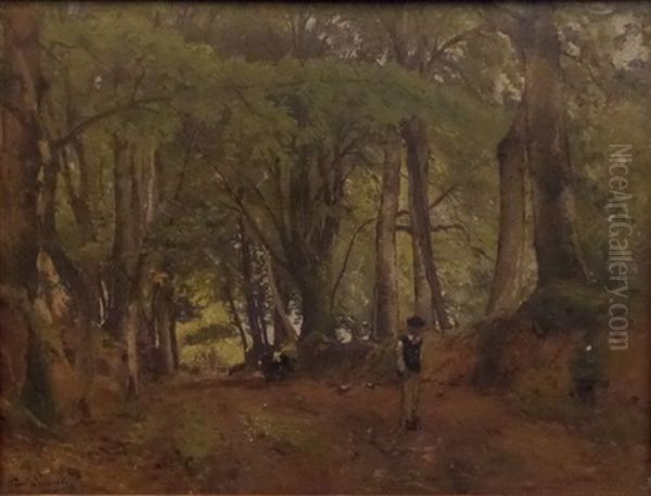 Un Breton Sur Un Chemin De Sous-bois Oil Painting by Paul Lecomte