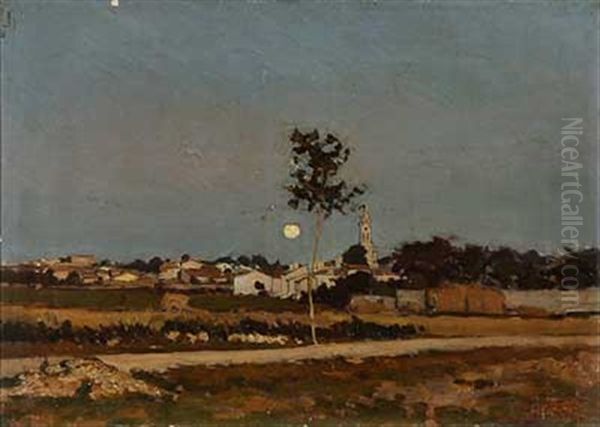 Stadtansicht Bei Vollmond Oil Painting by Paul Lecomte