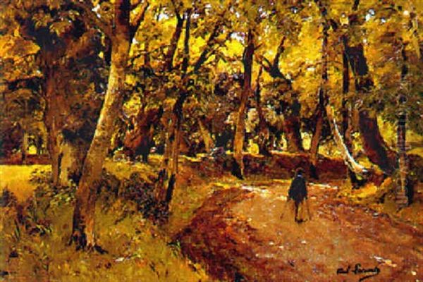 Promeneur En Foret Oil Painting by Paul Lecomte