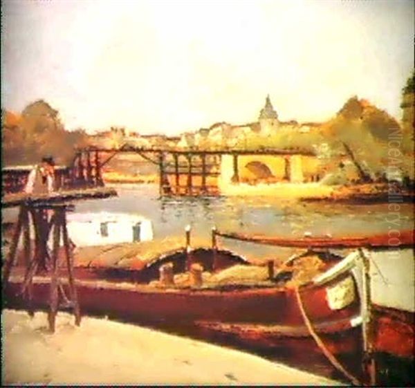 Bord De Seine A Paris Oil Painting by Paul Lecomte