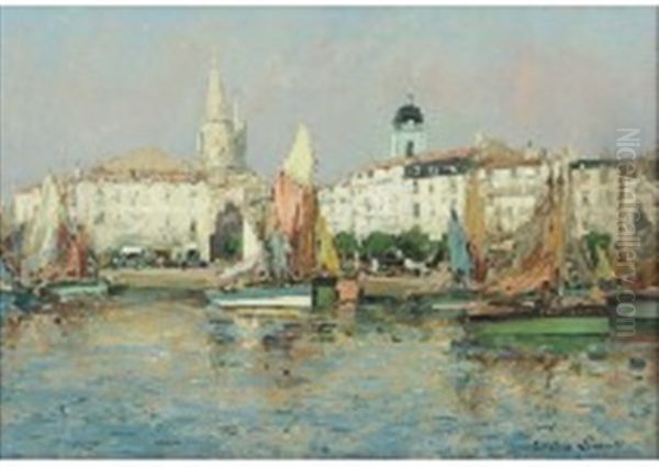 Harbour Oil Painting by Paul Emile Lecomte