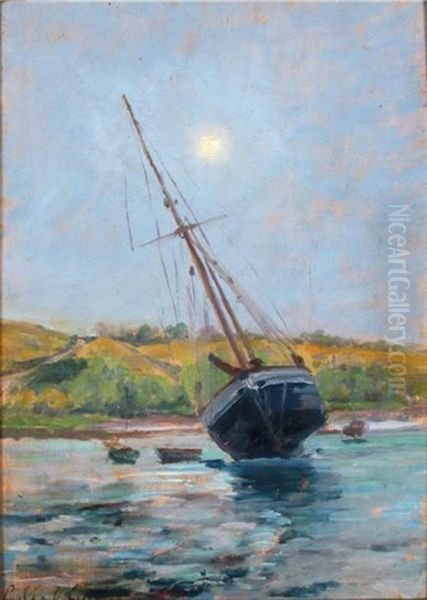 Bateau A Maree Basse Oil Painting by Paul Emile Lecomte