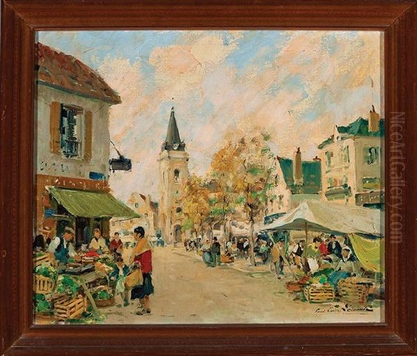 Village Market Oil Painting by Paul Emile Lecomte