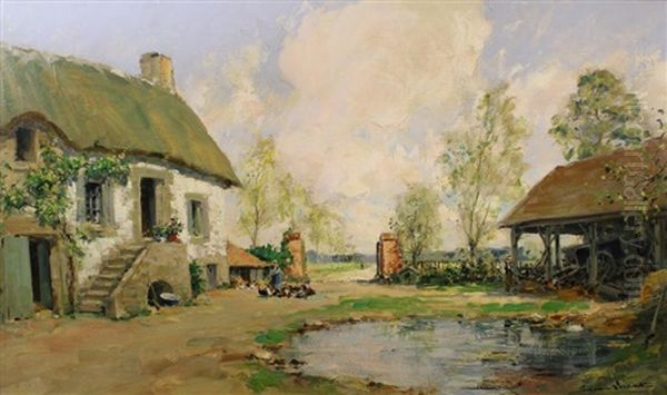 Une Cour De Ferme Oil Painting by Paul Emile Lecomte