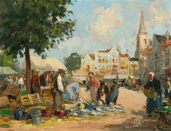 Crockery Seller At The Market Oil Painting by Paul Emile Lecomte