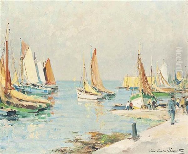 Sailing Boats In The Harbour, Possibly Concarneau Oil Painting by Paul Emile Lecomte