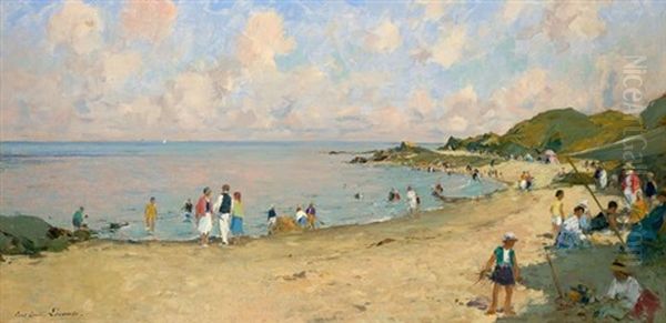 Vue Presumee De La Plage De Rotheneuf A Saint-malo Oil Painting by Paul Emile Lecomte