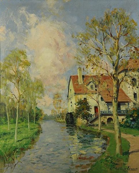 La Maison Par La Riviere Oil Painting by Paul Emile Lecomte