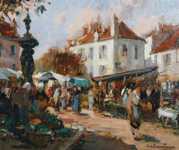 French Market Scene Oil Painting by Paul Emile Lecomte