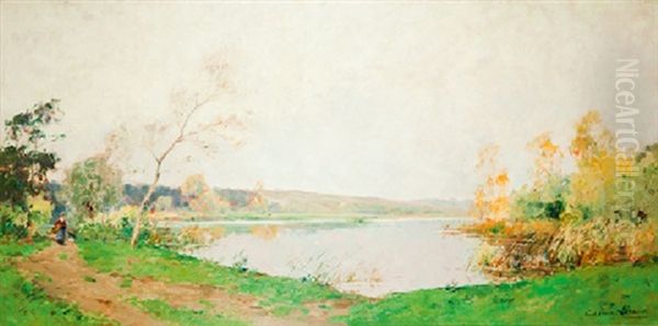 Balade Au Bord De L'etang by Paul Emile Lecomte