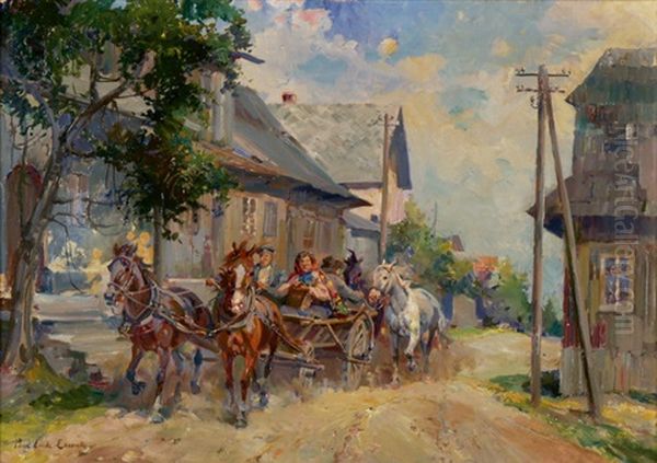 Kutschfahrt Durch Die Stadt Oil Painting by Paul Emile Lecomte