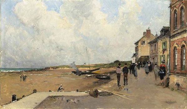 Barques Sur La Plage Oil Painting by Paul Emile Lecomte