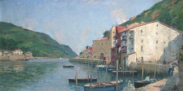 Vue De Pasares Au Pays Basque Oil Painting by Paul Emile Lecomte