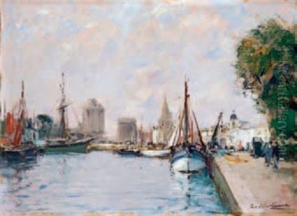 Le Port De La Rochelle Oil Painting by Paul Emile Lecomte