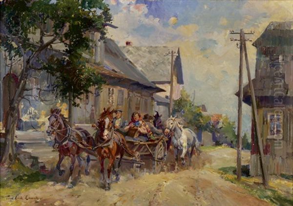 Kutschfahrt Durch Die Stadt Oil Painting by Paul Emile Lecomte