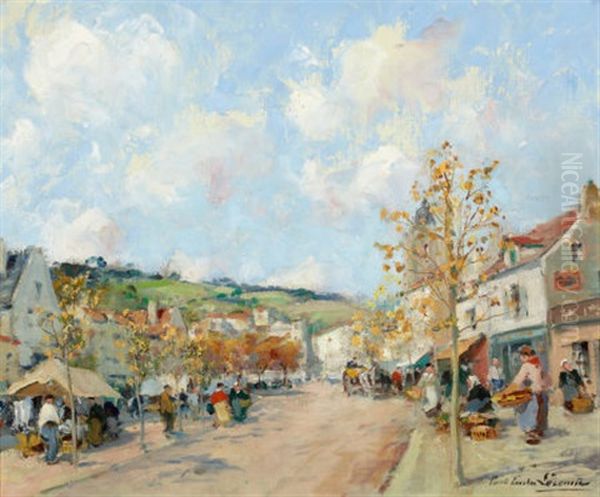 Marche A Melun (+ L'ile D'yeu; 2 Works) Oil Painting by Paul Emile Lecomte