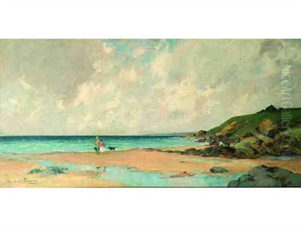 Plage Animee Oil Painting by Paul Emile Lecomte