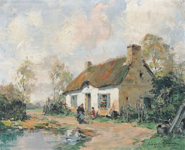 Bauernhaus Mit Figurenstaffage Unter Sonnigem Himmel Oil Painting by Paul Emile Lecomte