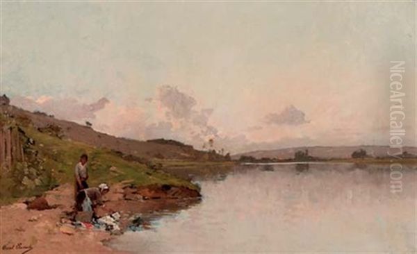 Washing Day By The Lakeside Oil Painting by Paul Emile Lecomte