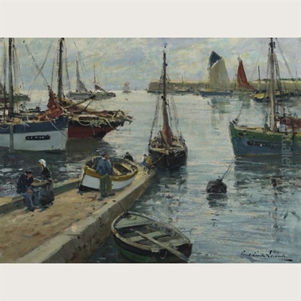 Brittany Harbour Oil Painting by Paul Emile Lecomte