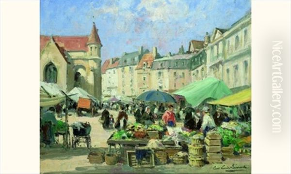 Scene De Marche Pres De L'eglise Oil Painting by Paul Emile Lecomte