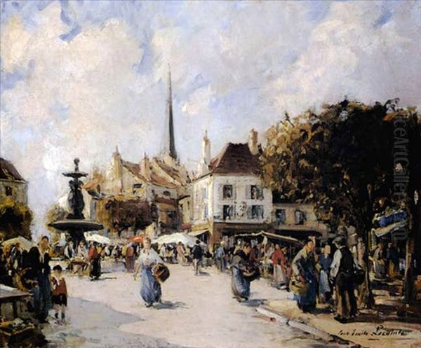 A French Market Scene by Paul Emile Lecomte