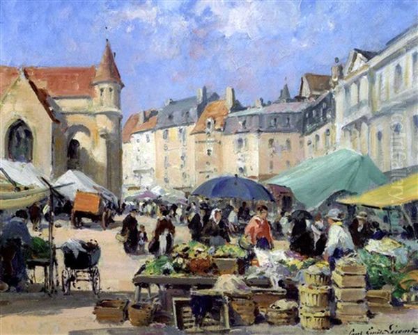 Le Marche Nantes Oil Painting by Paul Emile Lecomte