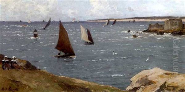 Sailing Boats At Concarneau Oil Painting by Paul Emile Lecomte