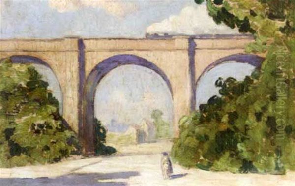 Under The Railway Bridge Oil Painting by Paul Emile Lecomte