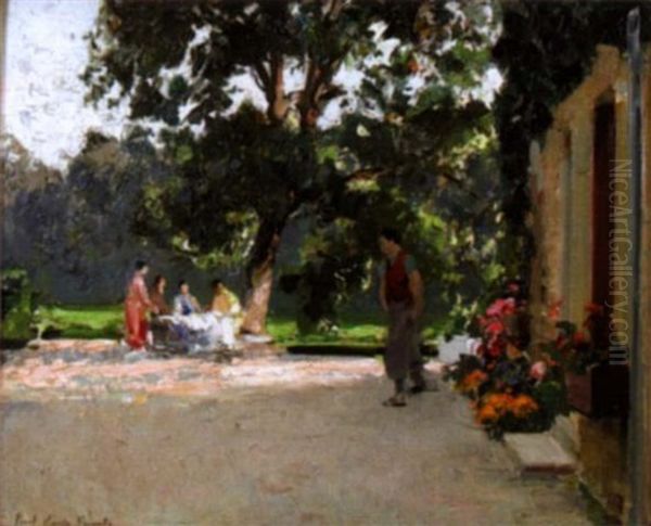 Dejeuner Devant La Villa Oil Painting by Paul Emile Lecomte