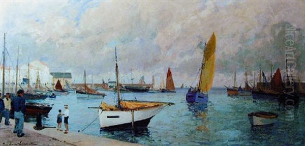 Promeneurs Sur Le Port, En Bretagne Oil Painting by Paul Emile Lecomte