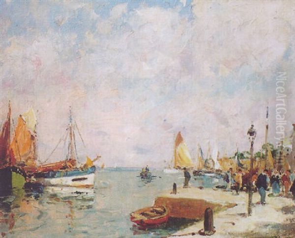 Marine - Barques De Peche Sous Voiles Oil Painting by Paul Emile Lecomte