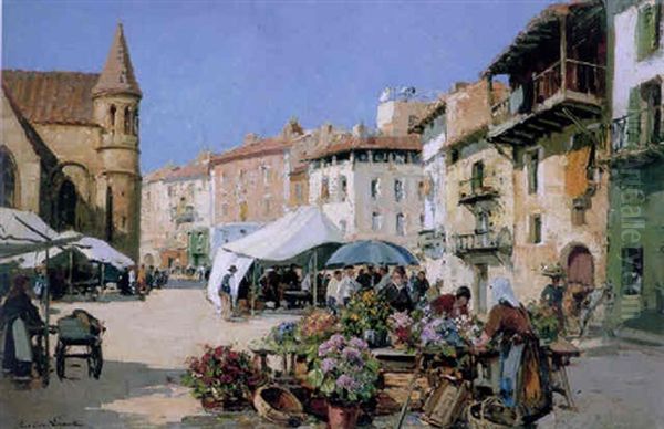 The Flower Market Oil Painting by Paul Emile Lecomte