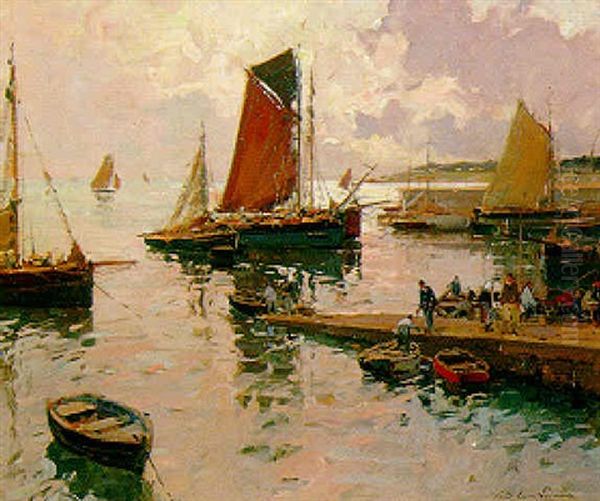 Port De Peche En Bretagne Oil Painting by Paul Emile Lecomte