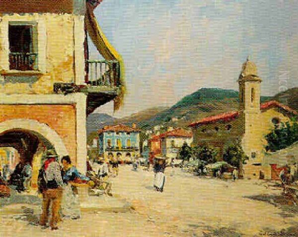 Jour De Marche Au Village Espagnol Oil Painting by Paul Emile Lecomte