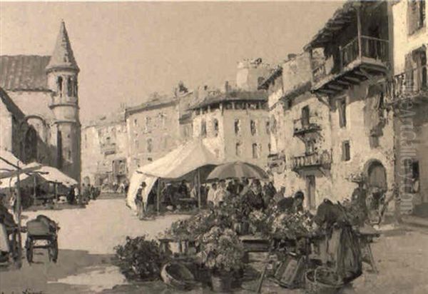 Le Marche Aux Fleurs Oil Painting by Paul Emile Lecomte