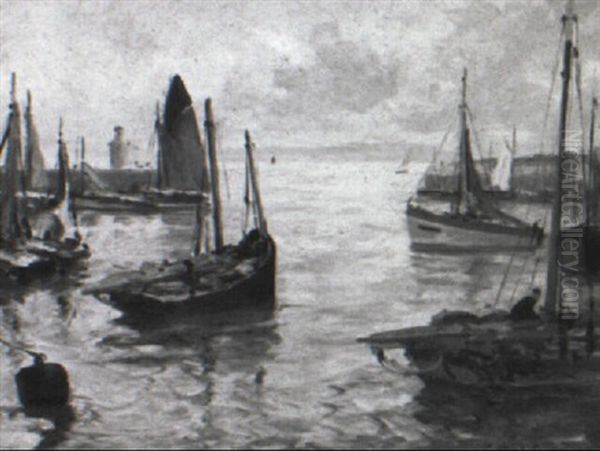 Boats In The Harbor Oil Painting by Paul Emile Lecomte